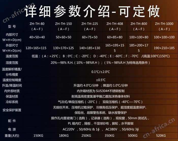 双85湿冷冻试验箱详细参数表介绍