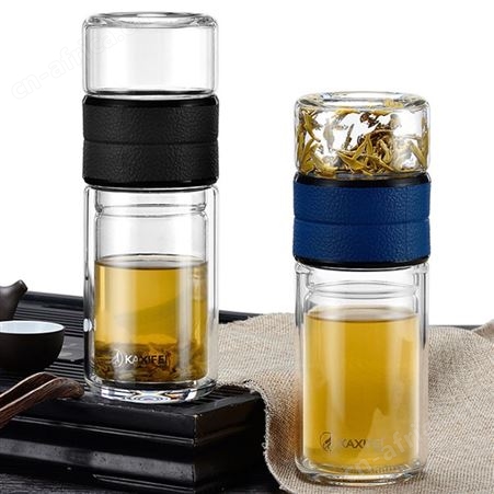 红素厂家茶水分离杯创意双层玻璃杯商务泡茶杯 300个起订不单独零售