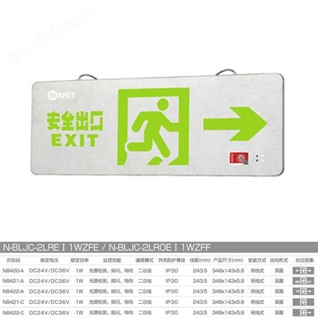 敏华电工应急灯拿斯特超薄铝材集电集控吊线式0.58cm标志灯N-BLJC-2LREⅠ1WZFE-ZFF