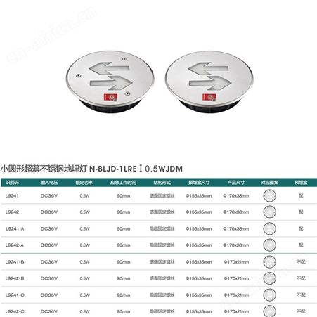 劳士拿斯特新国标应急疏散指示牌小圆形超薄不锈钢双向地埋灯N-BLJD-1LREⅠ0.5WJDM