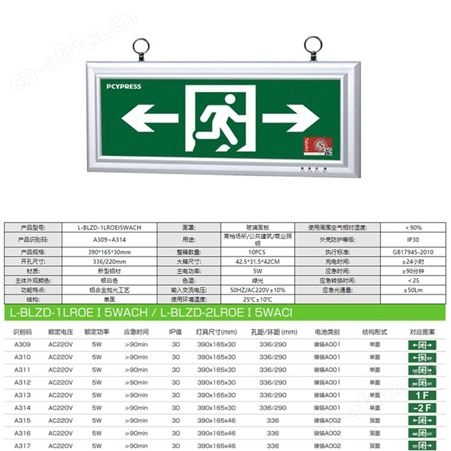 飞普利斯敏华疏散指示牌安全出口应急照明玻璃面板挂吊式铝合金标志灯L-BLZD-1LROEI5WACH