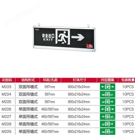 敏华应急照明灯大型600大尺寸铝材标志灯M-BLZD-2LROEⅢ7WABX M-BLZD-1LROEⅢ7WABY