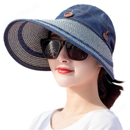 夏季防晒遮阳帽女定制 骑车防风帽出游防紫外线百搭户外空顶大沿太阳帽定制