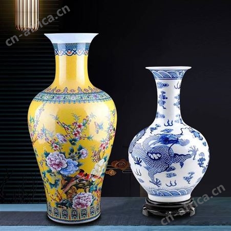 陶瓷花瓶来图定制 家居客厅办公室干花摆件 中式手绘玄关艺术品定制送礼 陶瓷器工艺品定做