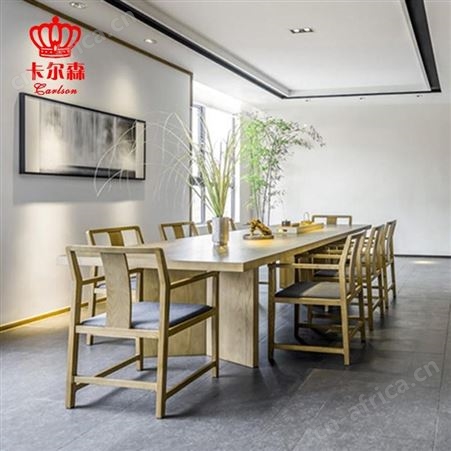 卡尔森苏州家具厂原木售楼处部大厅接待桌椅酒店茶楼餐厅实木桌椅组合定制