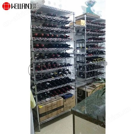 WR9035240A12C酒店餐馆多层不锈钢色的红酒陈列 川井WELLAND展示货架 酒馆KTV柜台红酒储藏架