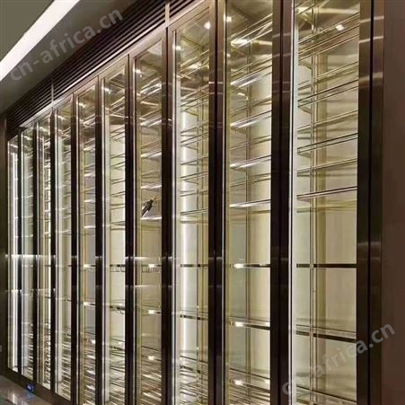 酒庄酒柜酒架设计安装 东莞酒店黑钛不锈钢酒柜