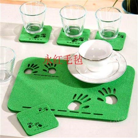 永红厂家定制婚庆毛毡杯垫 喜字毛毡杯垫 餐具垫