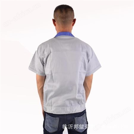 现货批发 灰色夏季工作服上衣吸汗耐磨男女劳保厂服汽修服定制