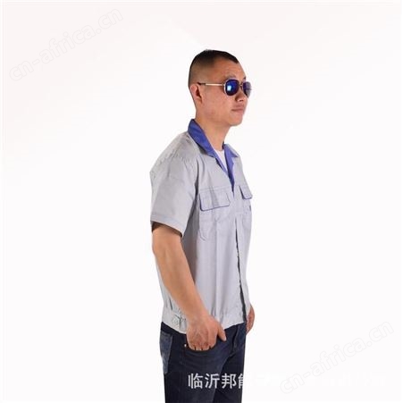 现货批发 灰色夏季工作服上衣吸汗耐磨男女劳保厂服汽修服定制