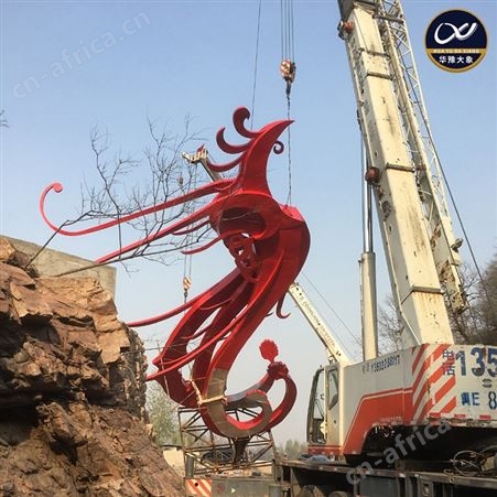 景区大型不锈钢凤凰雕塑定做 红色园林动物小品设计制作耐腐蚀