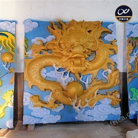 酒店天堂玻璃钢彩绘浮雕定做 五龙壁背景墙设计防火