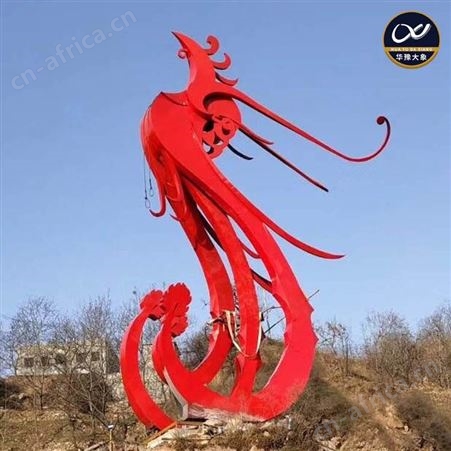 景区大型不锈钢凤凰雕塑定做 红色园林动物小品设计制作耐腐蚀