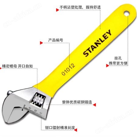 史丹利B系列沾塑柄活动扳手开口活络小扳手4/6/8/10/12/15/18寸