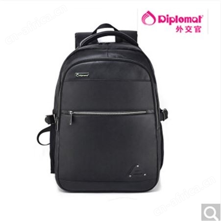 外交官时尚休闲织物双肩包黑色可定制LOGO大容量背包学生旅行包