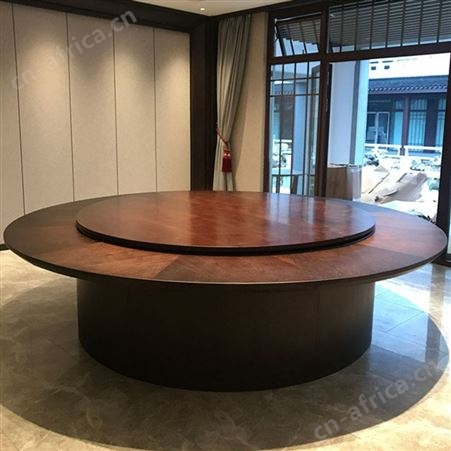 新中式实木圆桌厂家 酒店会所餐厅圆形餐桌椅 轻奢胡桃木圆餐桌批发