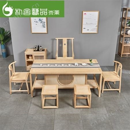 新中式茶桌椅组合 禅意茶室功夫茶台 白蜡木功夫茶台